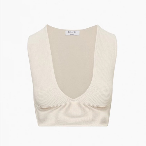 Babaton Tops - BABATON | NWT Carlotta Matte Pearl Ribbed Plunge Top